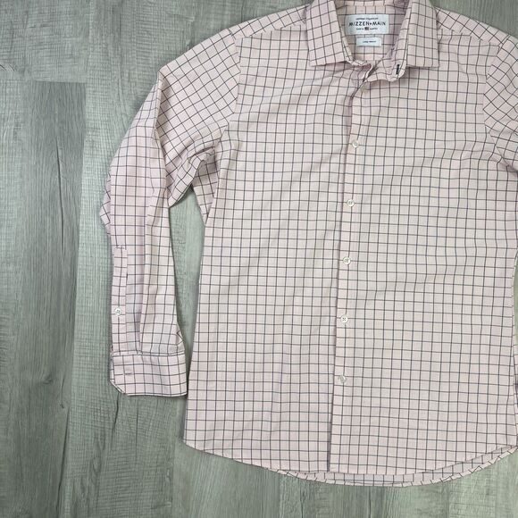 Mizzen + Main Leeward Shirt Mens Large Trim Pink White Check Golf Casual P - Picture 2 of 11